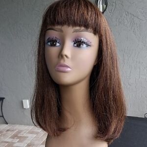 Real Hair Elegant Chestnut Brown Hair Wig with Bangs